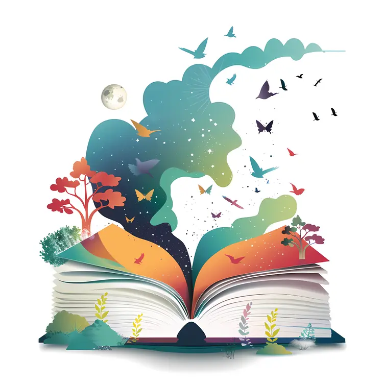 Open Book with Birds and Butterflies