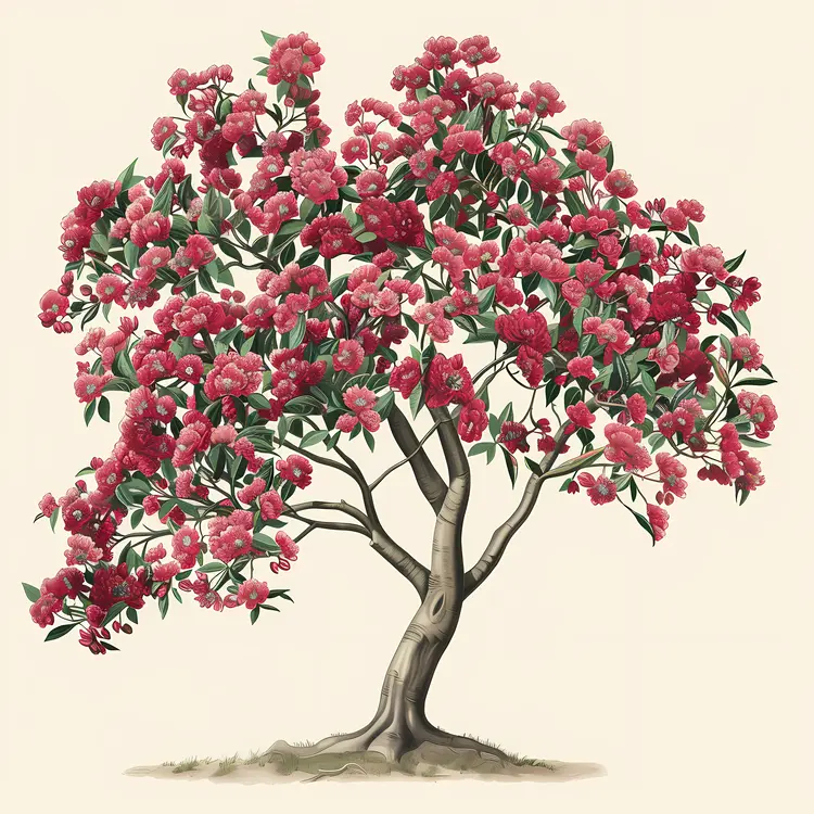 Red Blossom Tree in Traditional Art Style