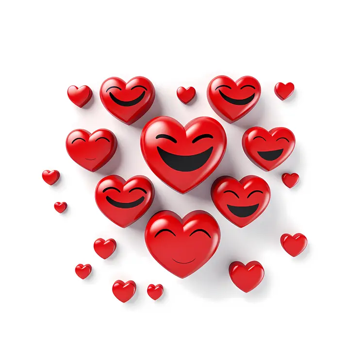Group of Laughing Red Hearts