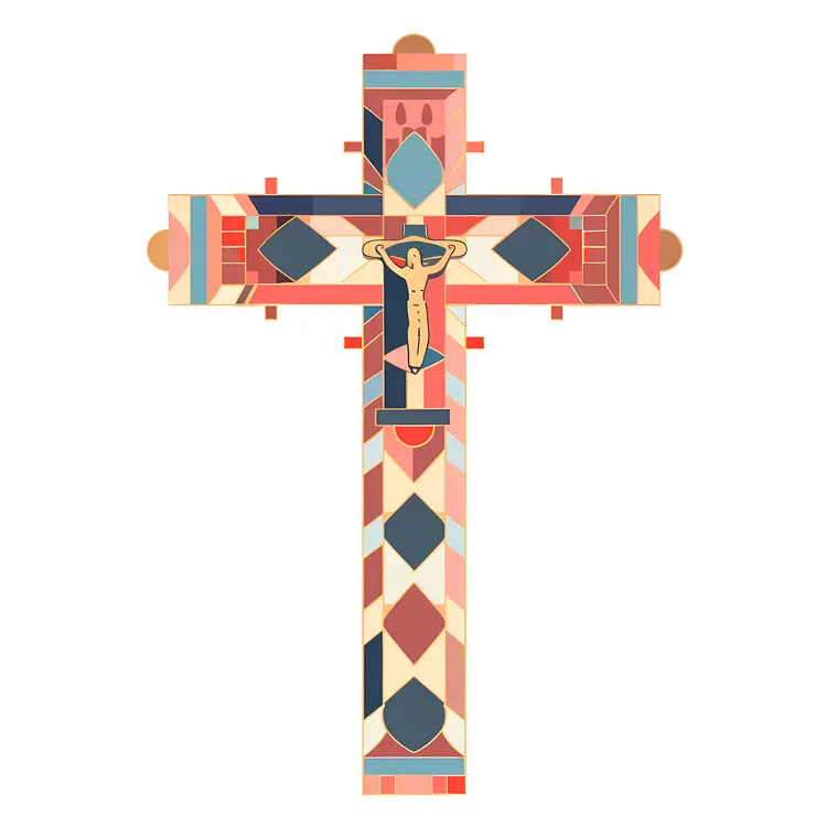 Colorful Cross with Crucifix Illustration