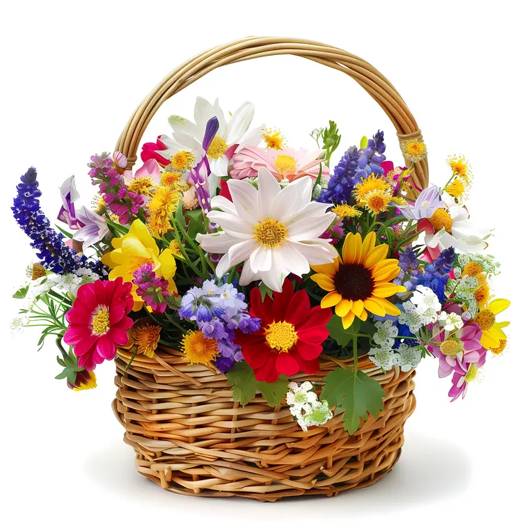 Realistic Flower Basket with Fresh Flowers