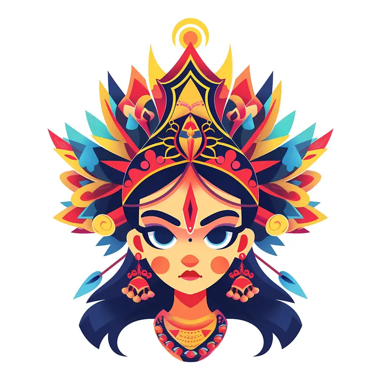 Colorful Goddess Portrait with Elaborate Headdress