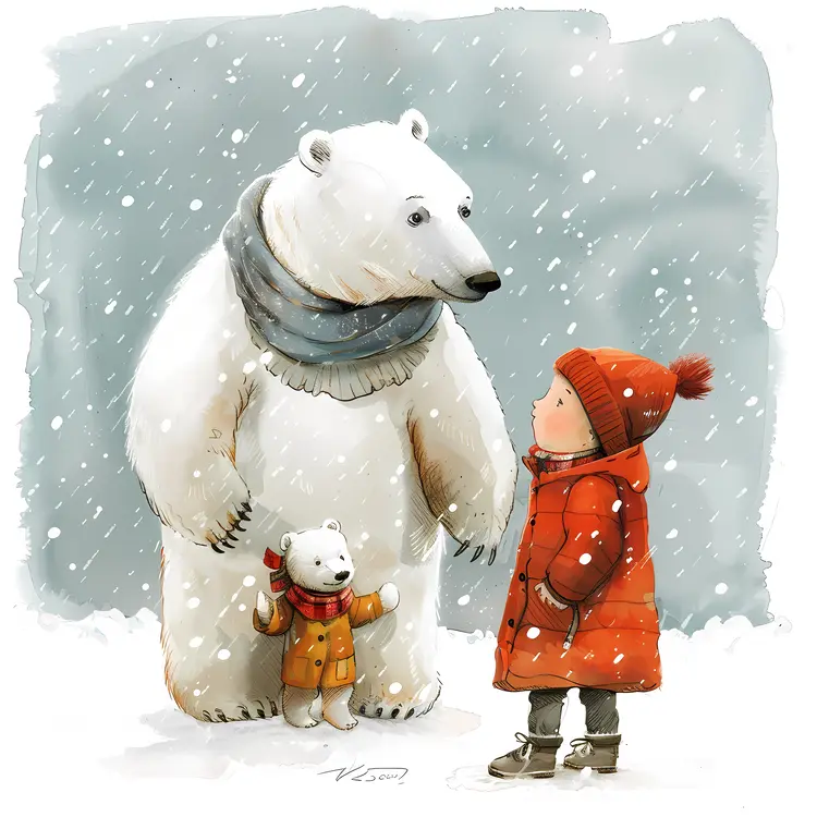 Polar Bear and Child in Winter