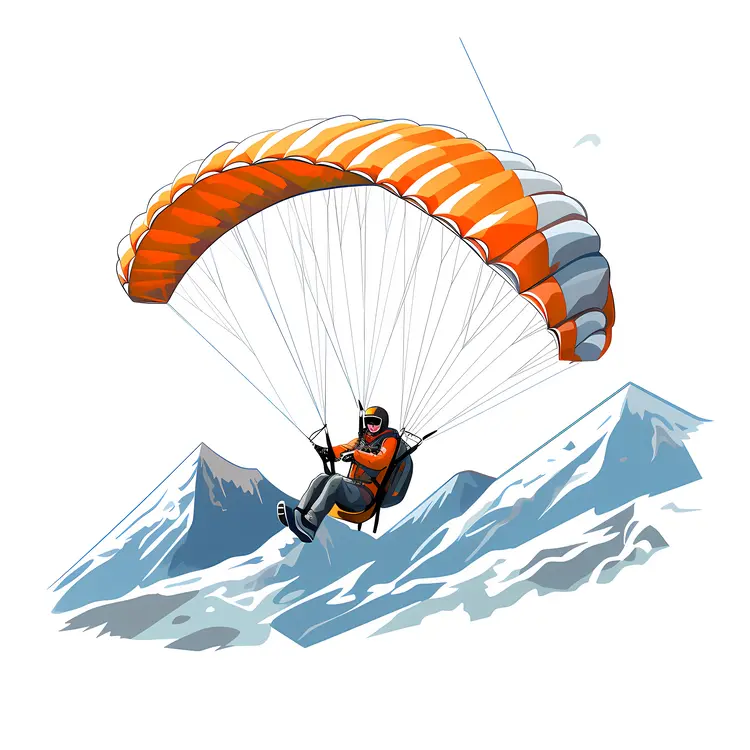 Orange Paraglider Over Snowy Peaks