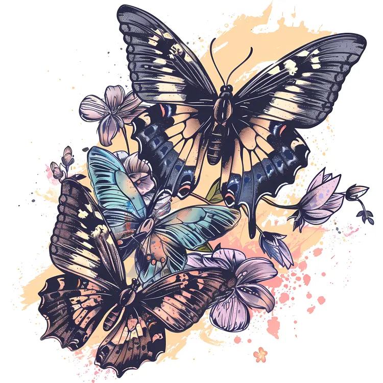 Artistic Butterflies and Flowers Illustration