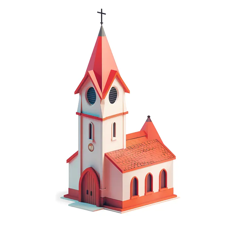 Red Roof Church with Steeple and Cross
