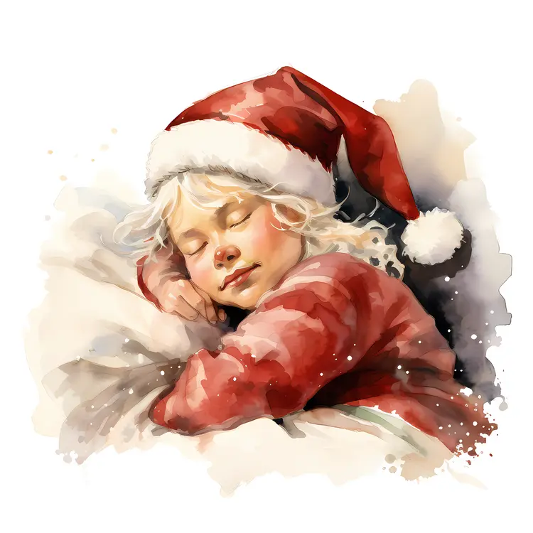 Child Sleeping in Santa Hat