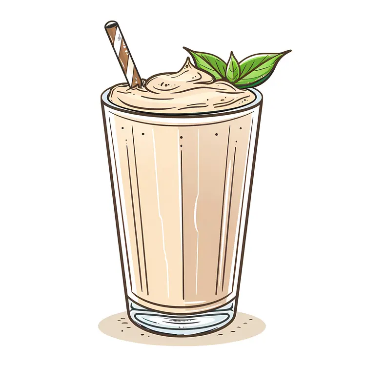 Creamy Vanilla Milkshake with Straw and Mint Leaves