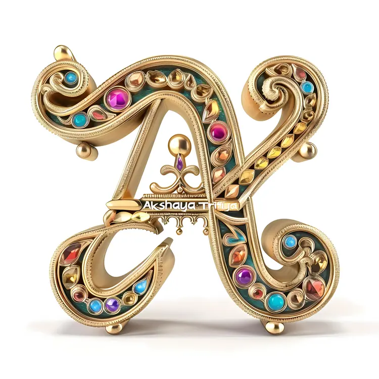 Golden Decorative Letter A for Akshaya Tritiya