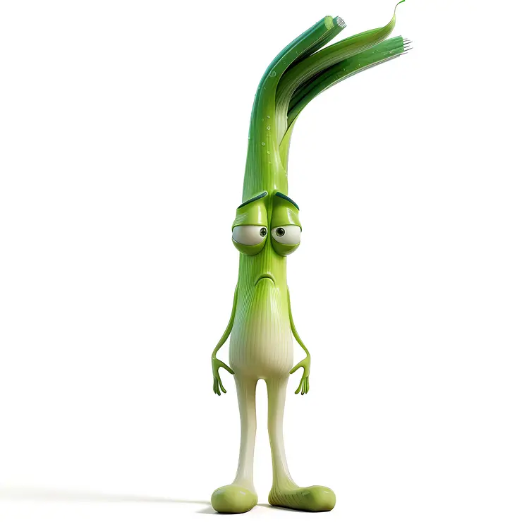 Sad Green Onion Cartoon Character