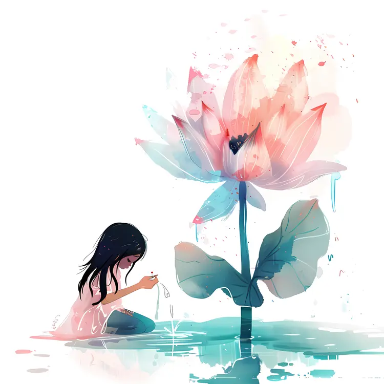 Girl with Large Flower