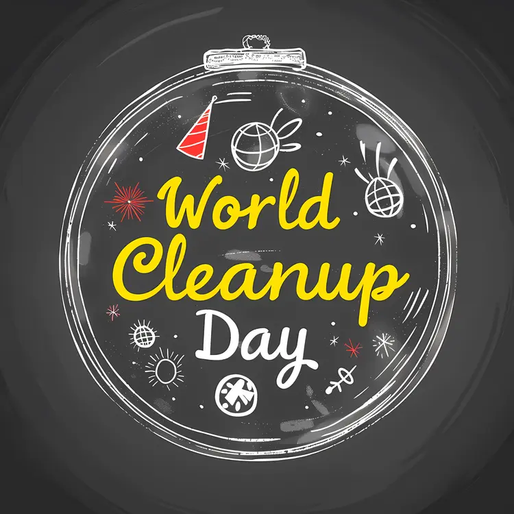 Circular Chalkboard World Cleanup Day Doodle