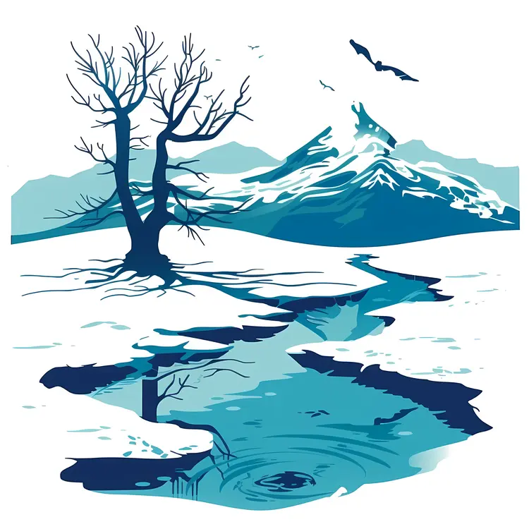 Mountain and River Winter Landscape