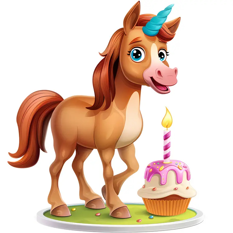 Cute Unicorn with Birthday Cake