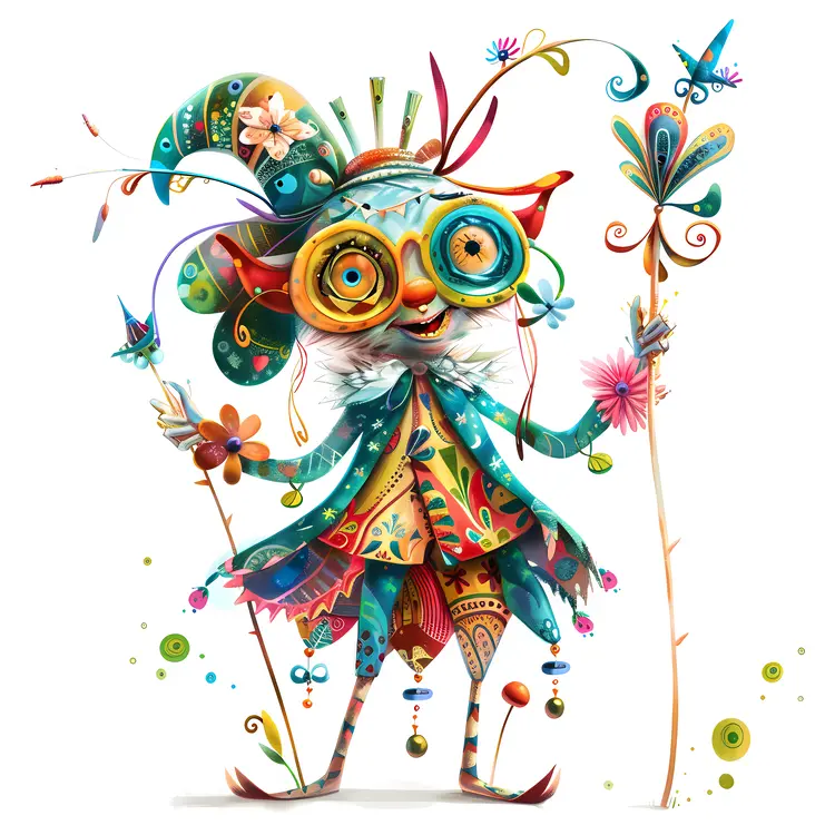 Colorful Elf with Flowers and Butterflies
