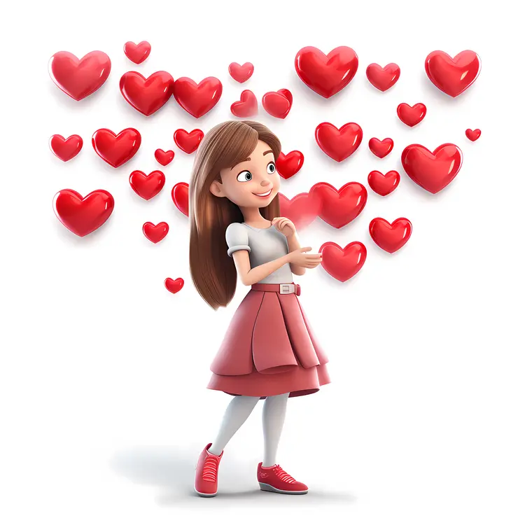 Person Surrounded by Heart Balloons