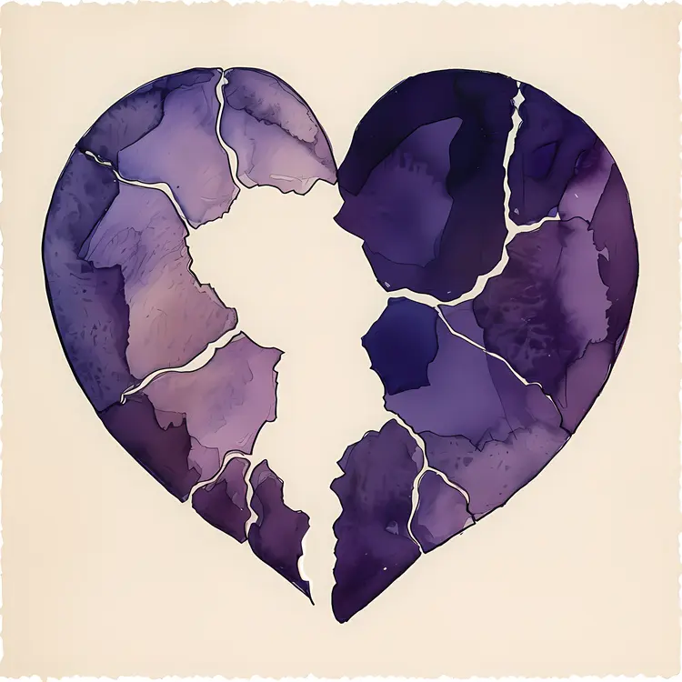 Cracked Purple Heart with Missing Piece