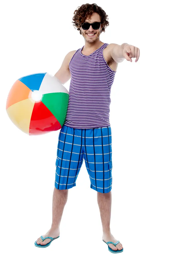 Man Pointing with Beach Ball