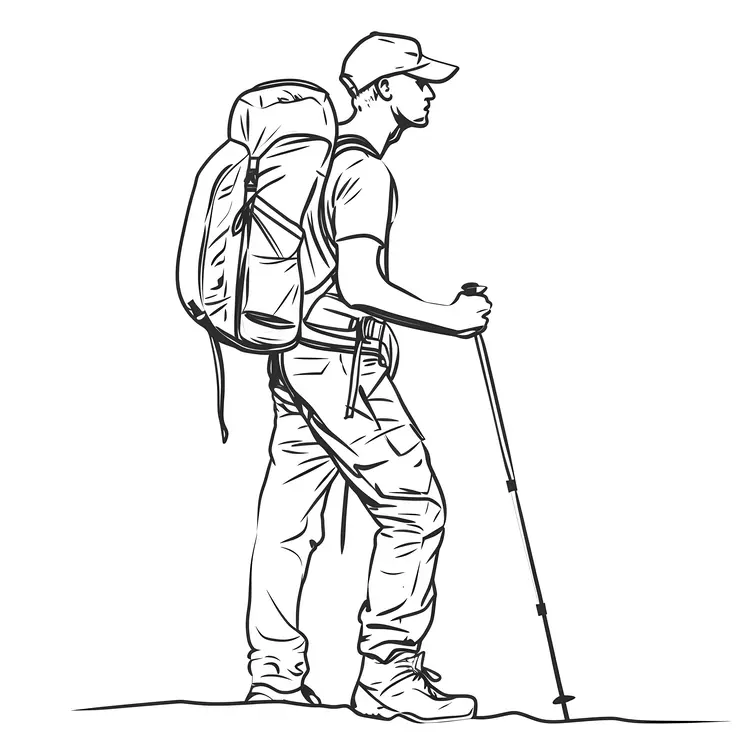 Line Art Hiker with Backpack