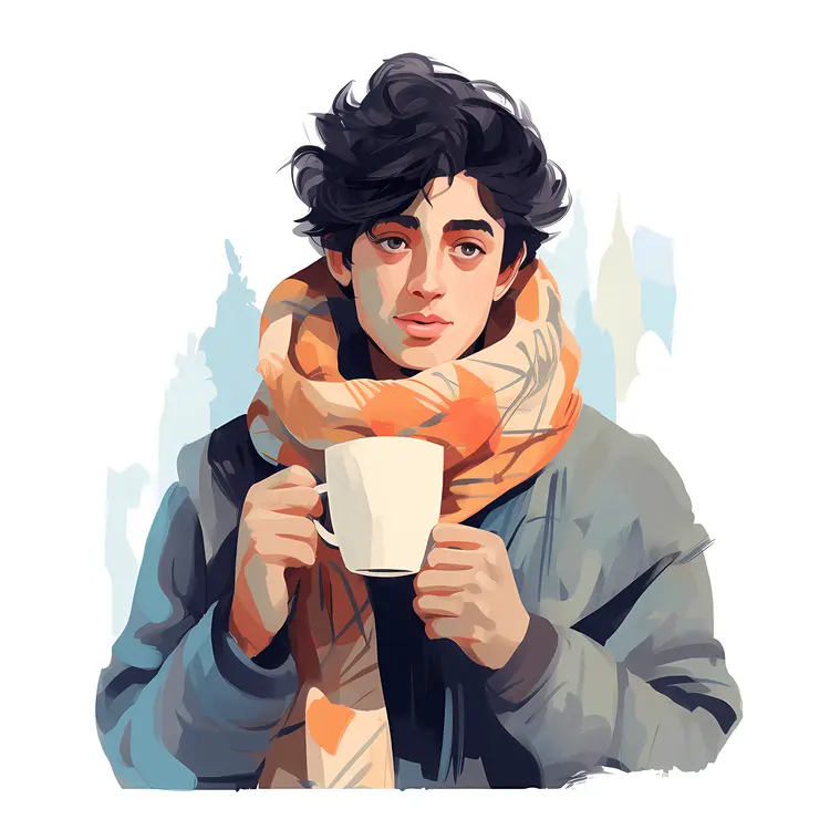 Man in Winter Clothing Holding Mug