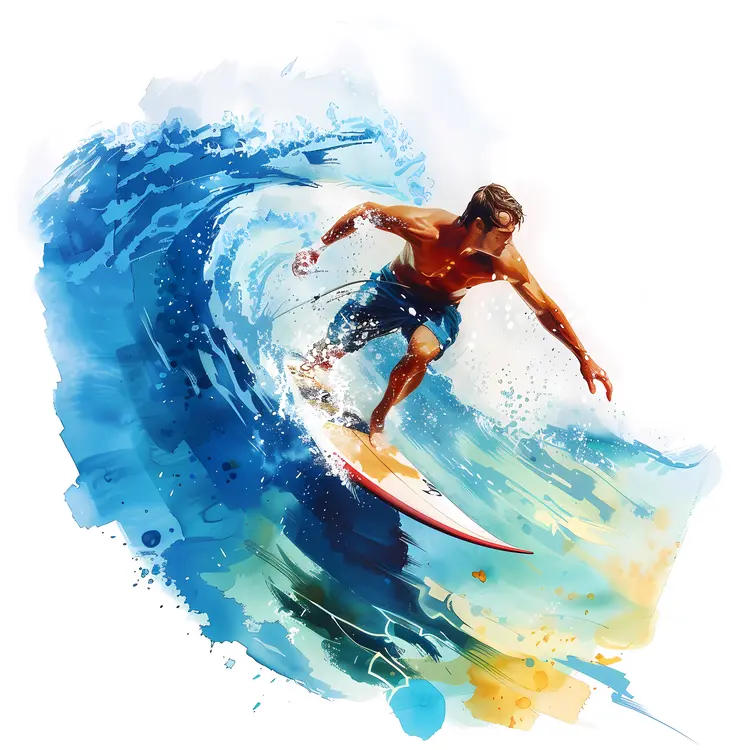 Dynamic Surfer Riding a Wave
