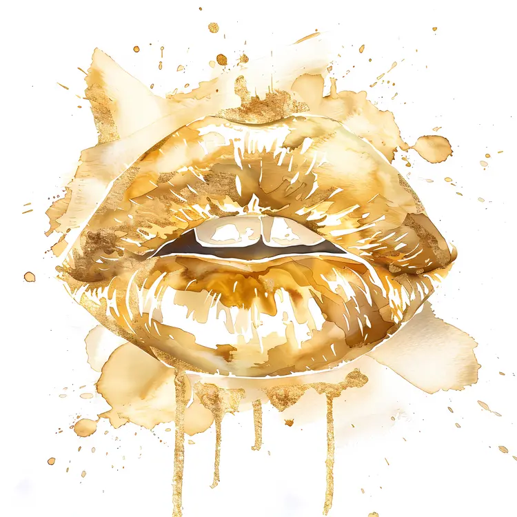 Golden Lips Watercolor Art