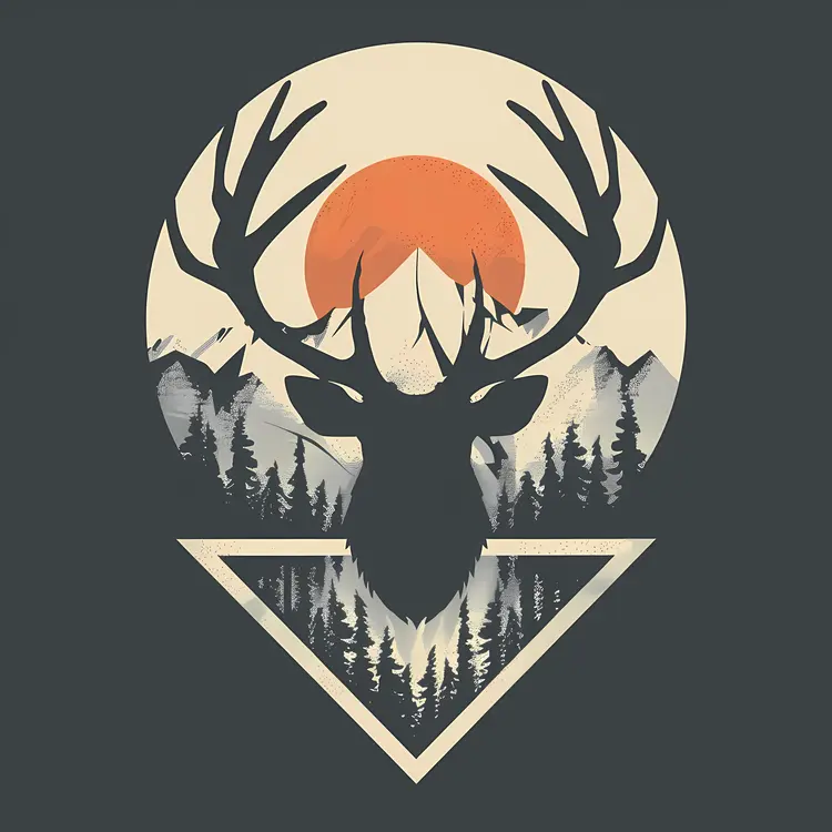 Deer Silhouette with Sunset and Mountains
