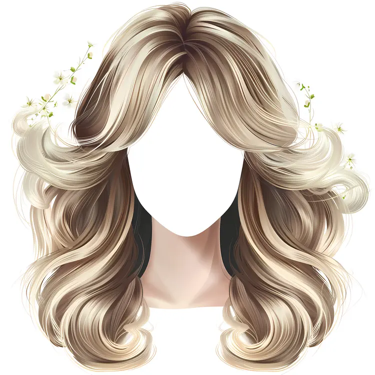 Illustration of Blonde Curly Hair with Flowers