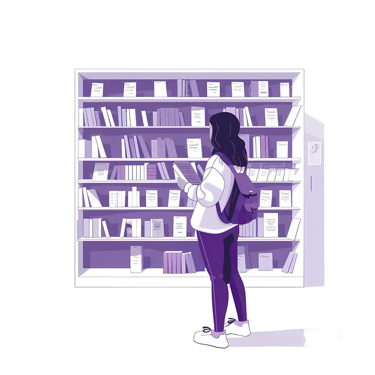 Girl Reading Books in Library