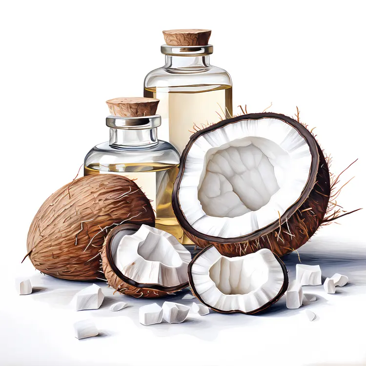 Coconut Oil with Fresh Coconuts and Cubes
