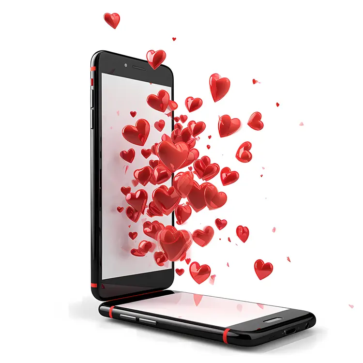 Red Hearts Emanating from Smartphone