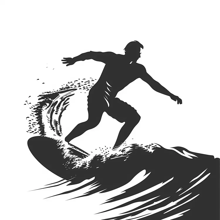 Silhouette of a Surfer on a Wave
