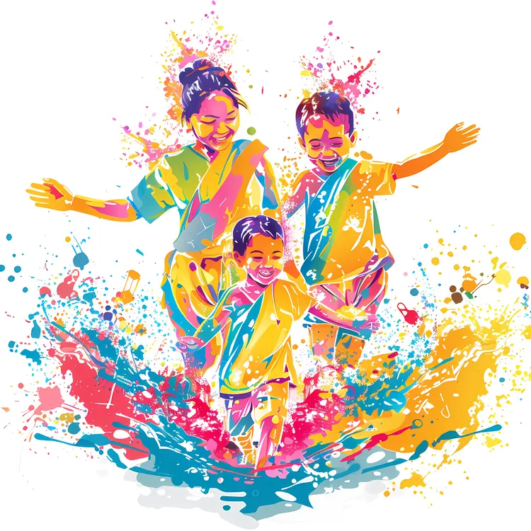 Colorful children playing with water