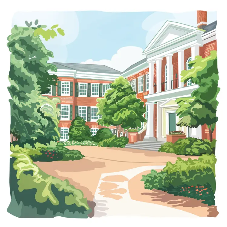 Building with Trees and Pathway Illustration