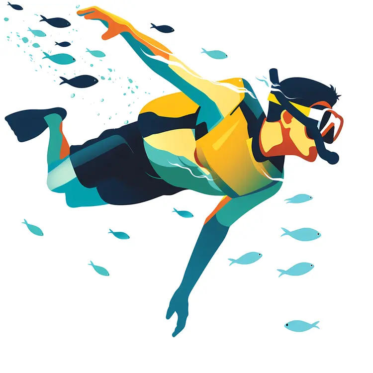 Colorful Snorkeler Swimming with Fish