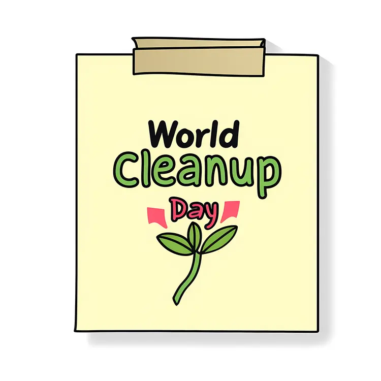 World Cleanup Day Note with Plant Drawing