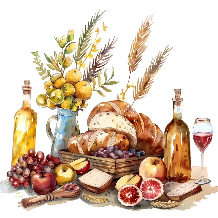 Bread and Wine with Fruits