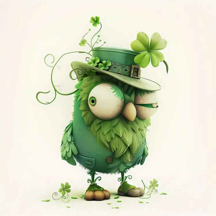 Green Bird with Clover