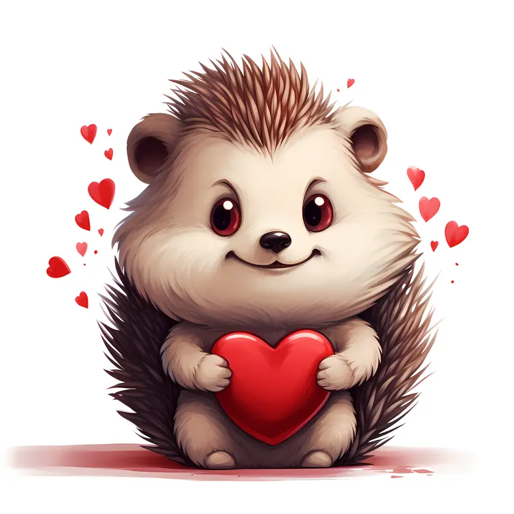 Cute Hedgehog Holding a Heart with Love