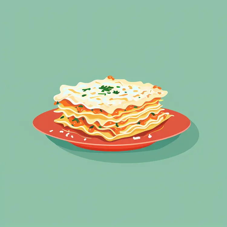 Tasty Lasagna on Red Plate