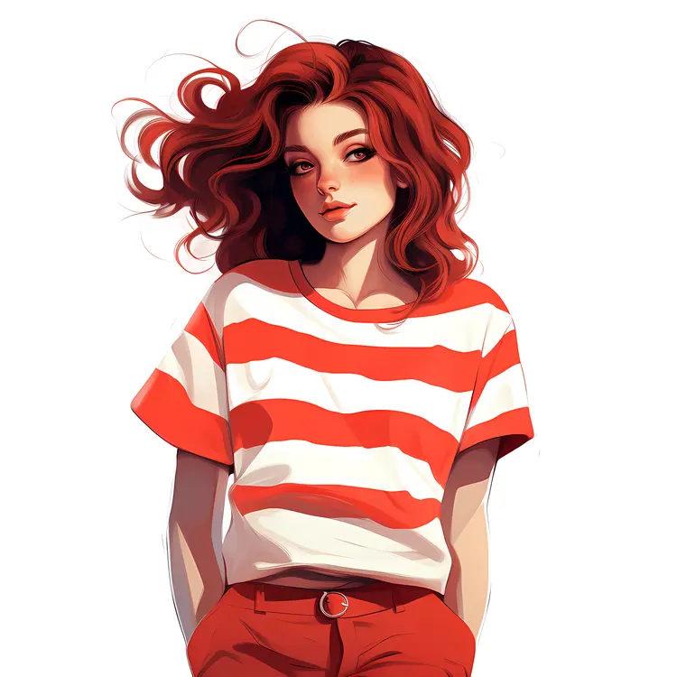 Stylish Woman in Red and White Striped Shirt