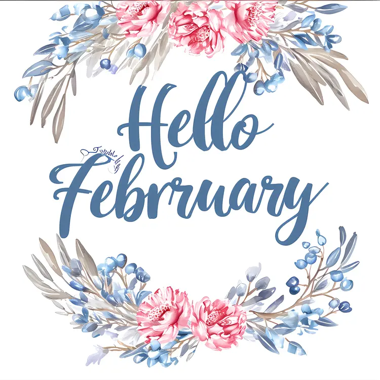Hello February with Blue and Pink Flowers