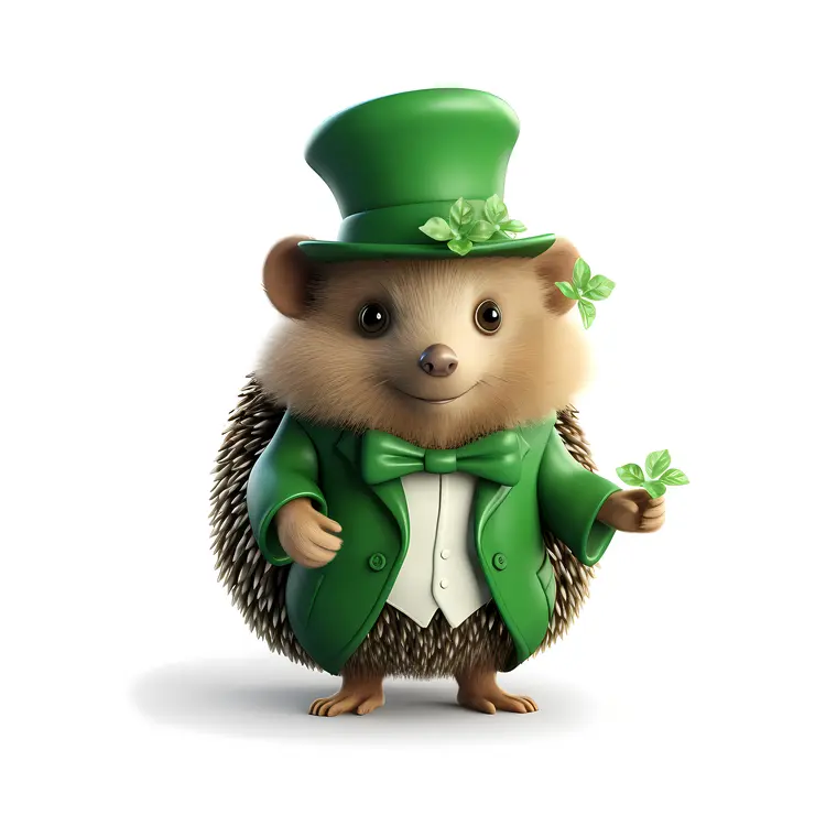 Cute Hedgehog Holding Clover