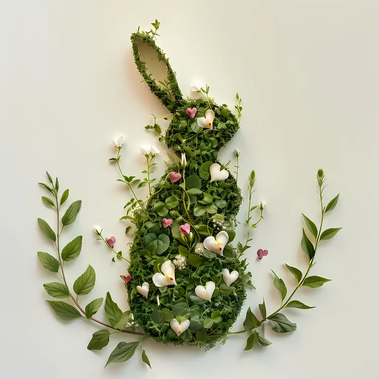 Heart Flower Rabbit Plant Art