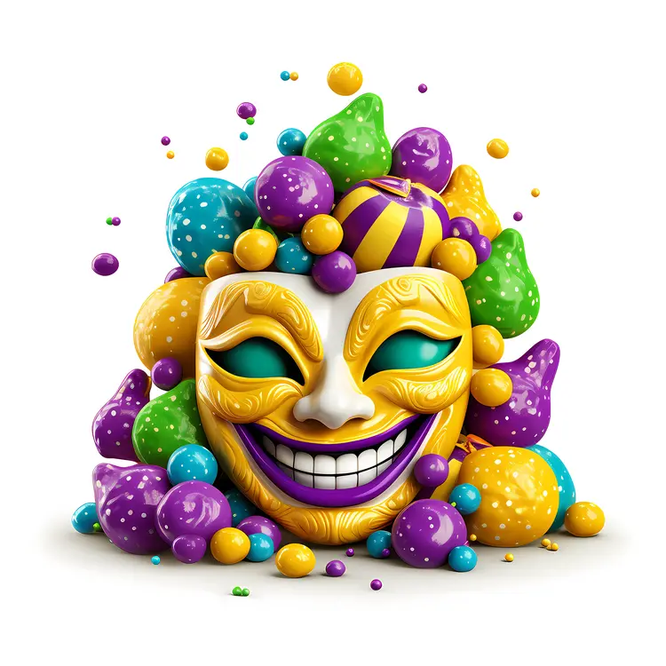 Jester Mask with Colorful Balls for Mardi Gras