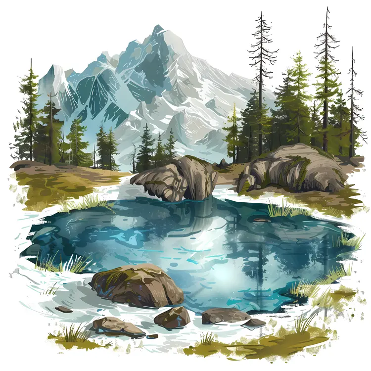 Mountain Lake with Rocks