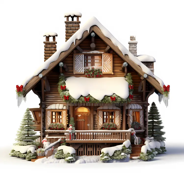 Charming Snowy House with Decorations