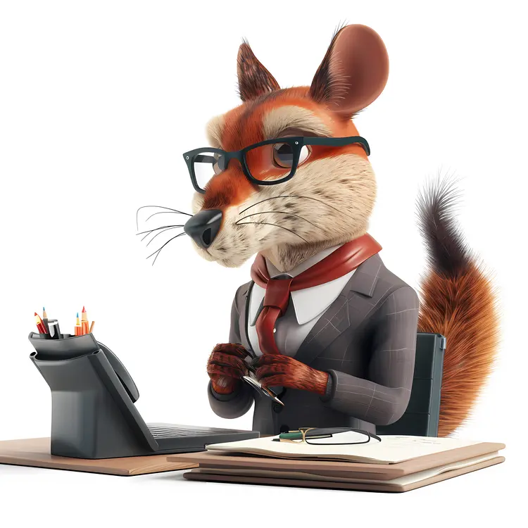 Squirrel in Suit at Desk
