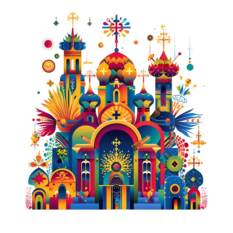 Bright and Colorful Orthodox Church with Domes