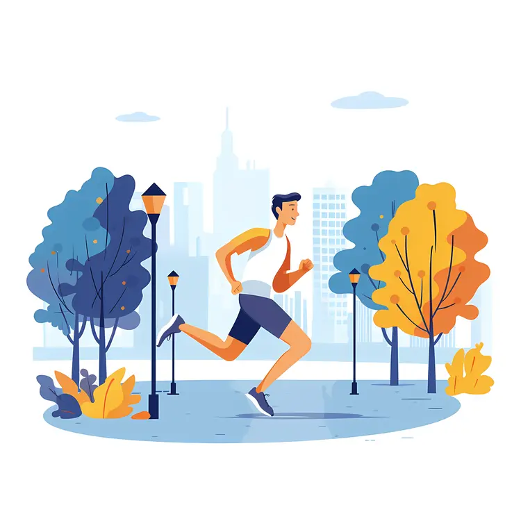 Running Man in Park with Autumn Trees